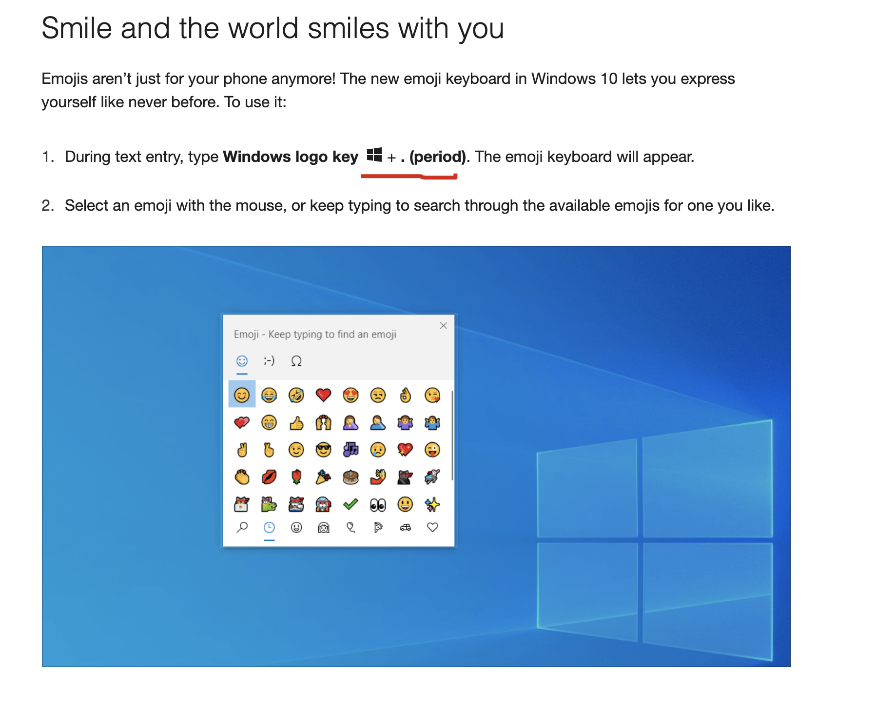 windows 10 emoji keyboard shortcut