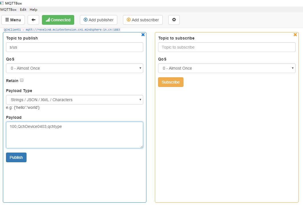 使用MQTTBox连接MindSphere IoT Extention第3张