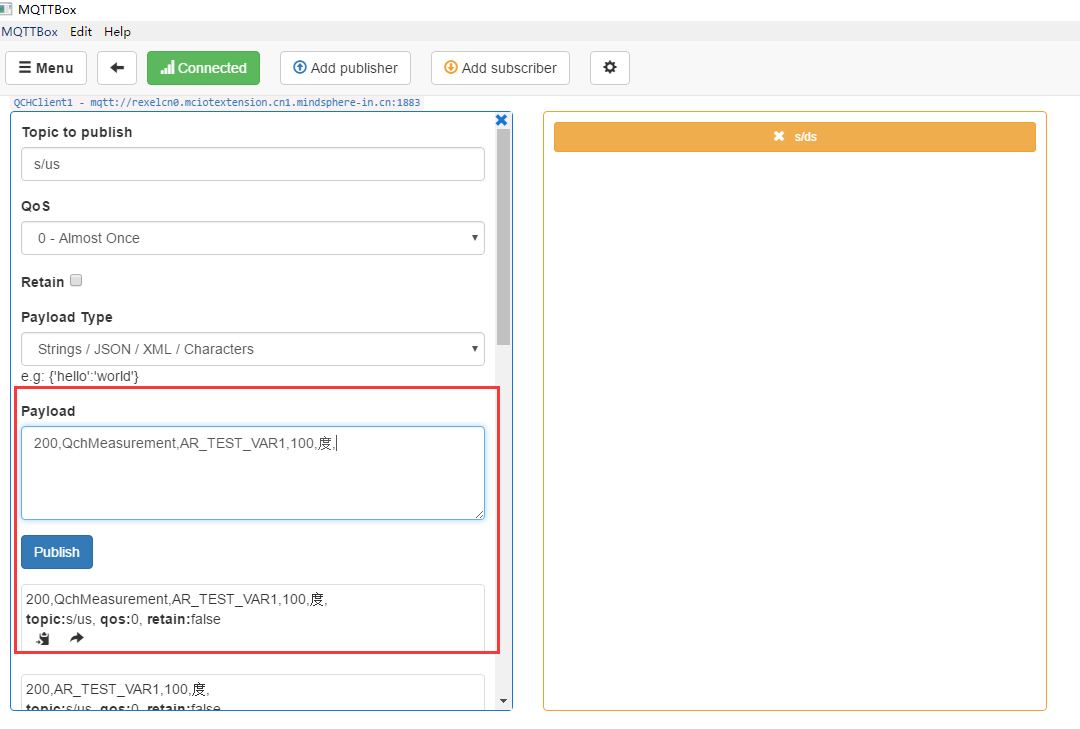 使用MQTTBox连接MindSphere IoT Extention第13张