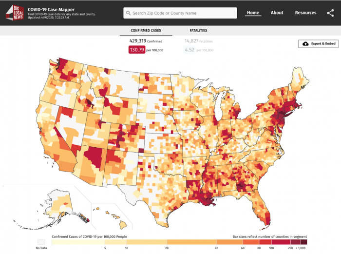 斯坦福和谷歌为美国本地记者打造可嵌入的COVID-19疫情地图