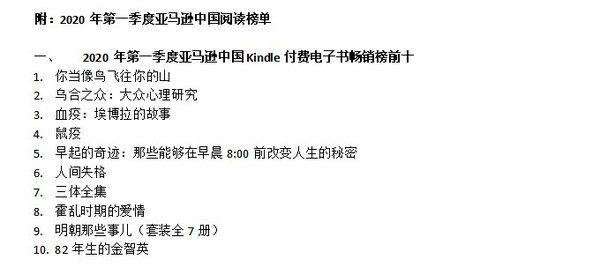 亚马逊中国Kindle付费畅销电子书前十出炉：《三体》《明朝那些事儿》入选
