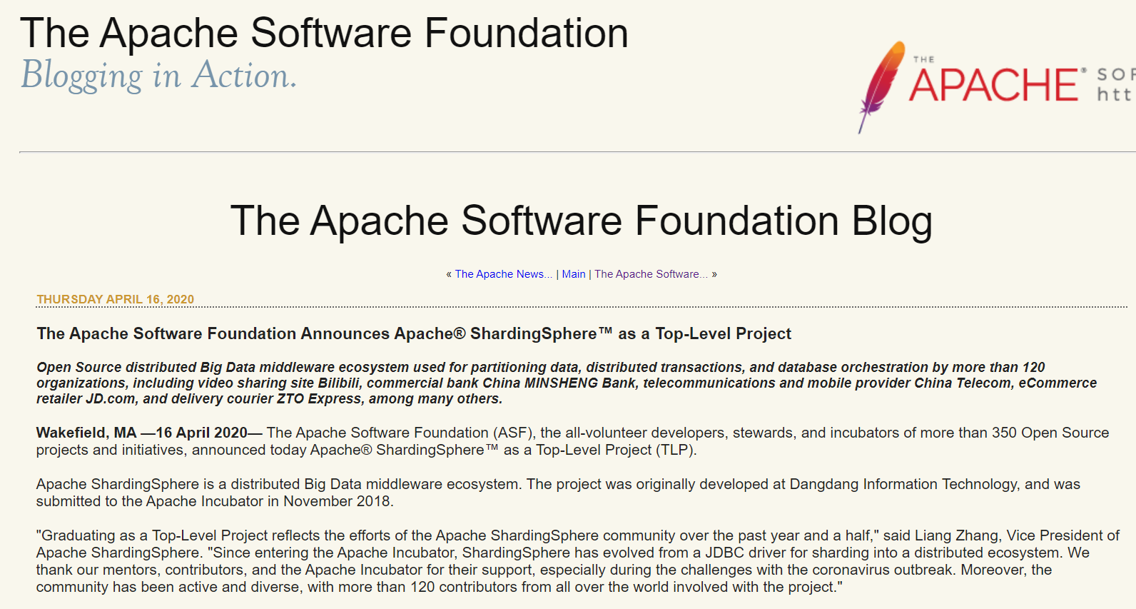 80% 的代码曾由一人提交， Apache ShardingSphere 何以从 ASF 毕业并晋升 TLP                                            顶