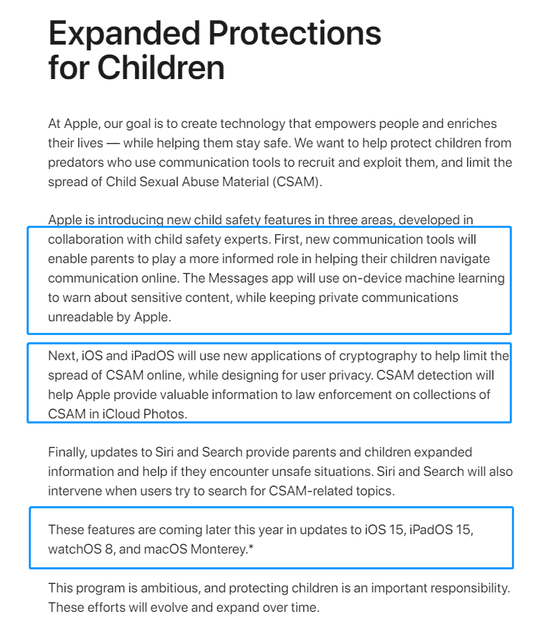 截图来源：苹果官网 https://www.apple.com/child-safety/