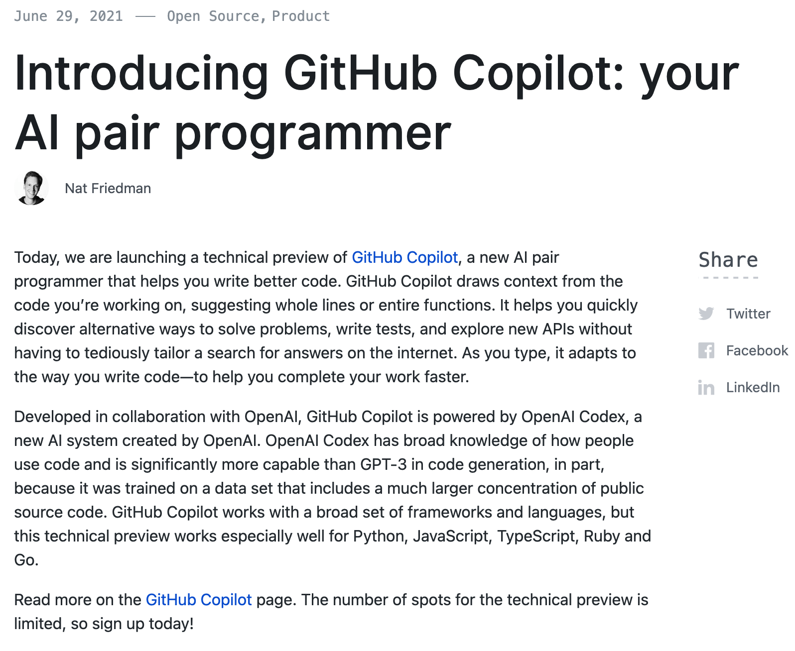 重磅！GitHub 推出 AI 自动写代码神器，再也不用到处找代码了… 